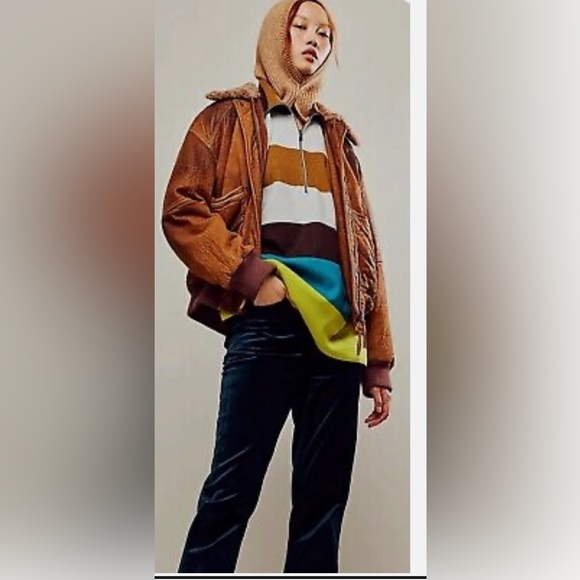 Free People Coastal Stripe Pullover. NWOT. Olive lime combo - Picture 2 of 3